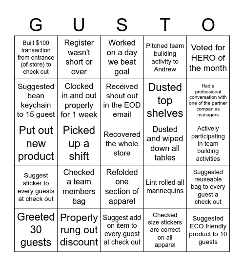 EN Core Values Bingo Card