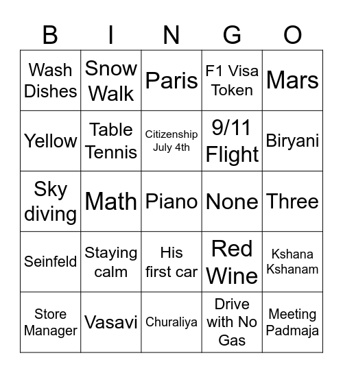 Untitled Bingo Card