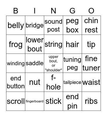 ORCHESTRA PARTS BINGO!  Bingo Card