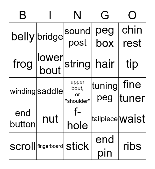 ORCHESTRA PARTS BINGO!  Bingo Card