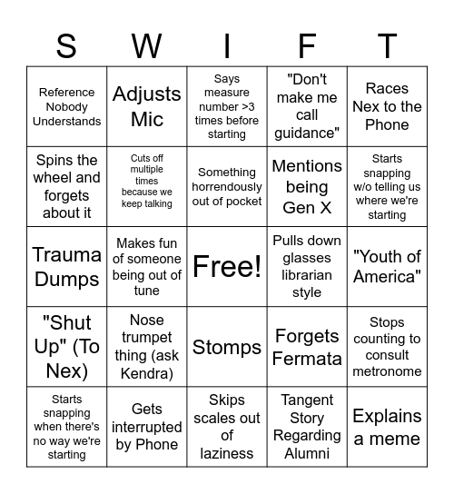 Swift Bingo (SUPER SECRET) Bingo Card
