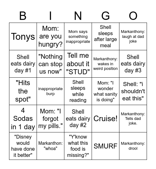 CRUISE BINGO !! Bingo Card