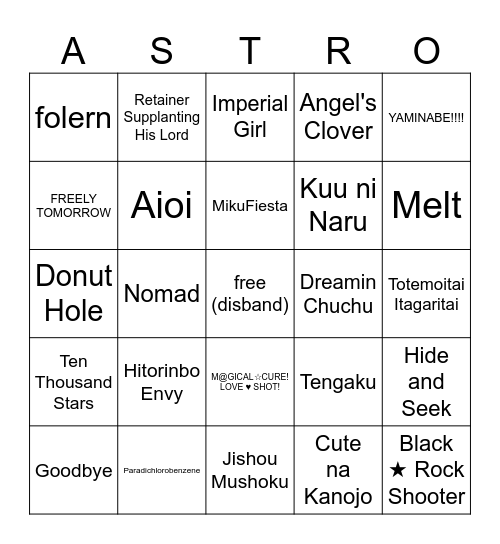 astro's relaxing tea time bingo!! Bingo Card