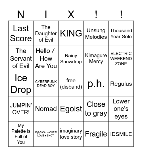 nix's relaxing tea time bingo!! Bingo Card