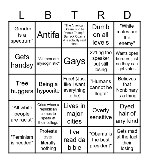 Uneducated Liberal Bingo Card