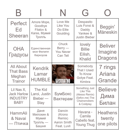 Музыкальное лото! Bingo Card