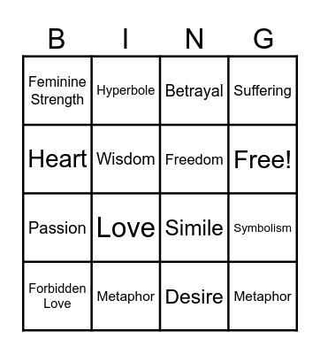 Sor Juana Inés de la Cruz Love Poetry Bingo Card