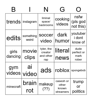 youtube shorts bingo Card