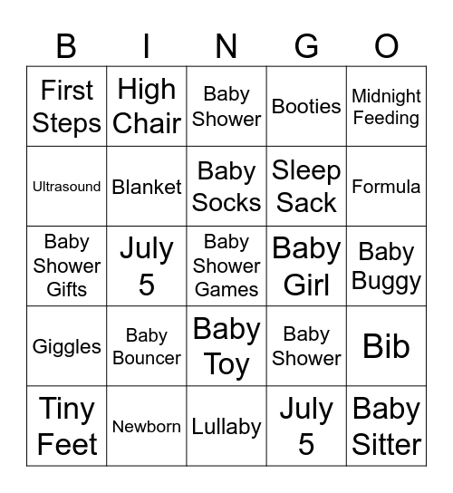 Baby Shower Bingo Card