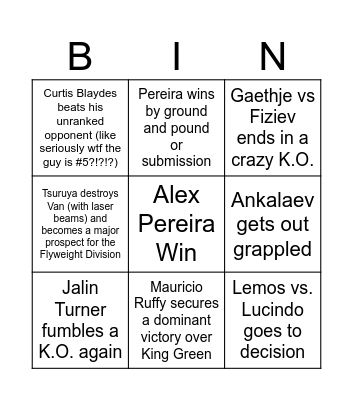 UFC 313 Bingo Card