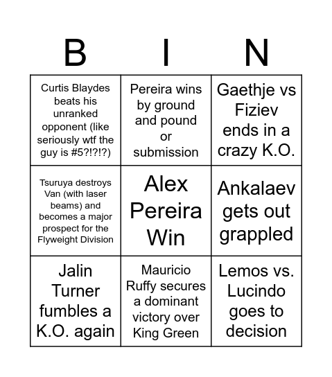 UFC 313 Bingo Card