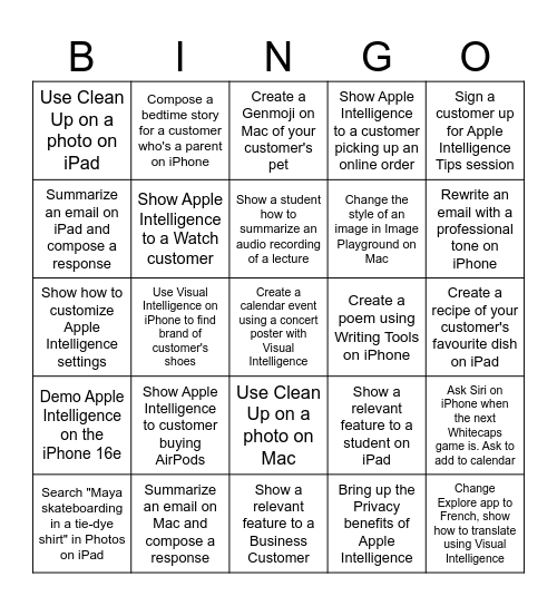 Apple Intelligence Bingo Card