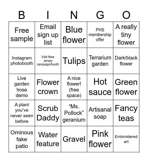 Flower Show Bingo Card