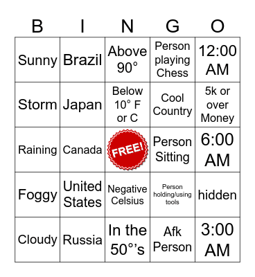 FYW Bingo Card