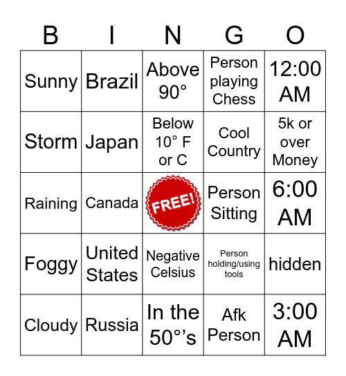 FYW Bingo Card