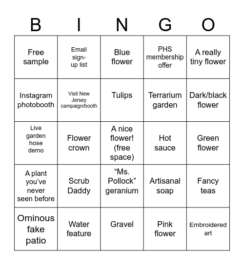 Flower Show Bingo Card