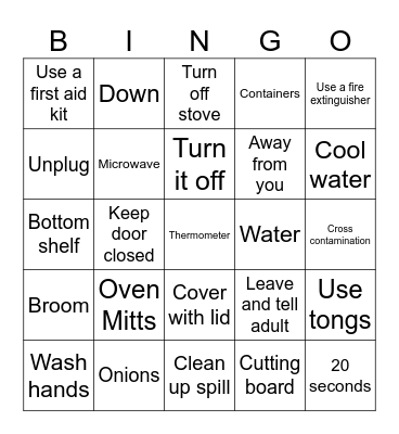 Cooking Safety Bingo Card