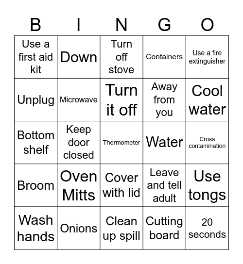 Cooking Safety Bingo Card