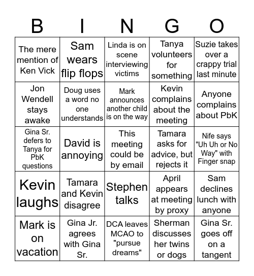 Bureau Meeting Bee Bingo Card