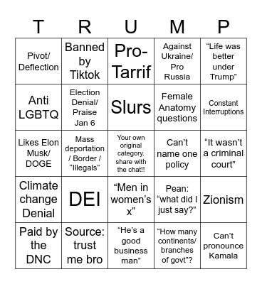 Pean Live Guest BINGO Card