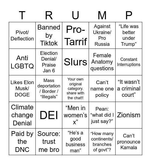 Pean Live Guest BINGO Card