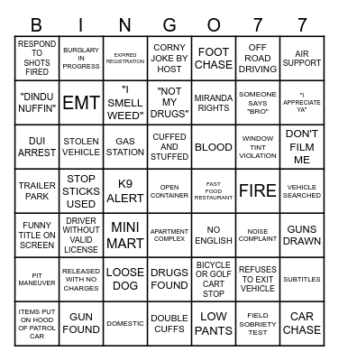 ON PATROL LIVE Bingo Card