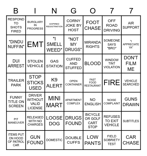 ON PATROL LIVE Bingo Card