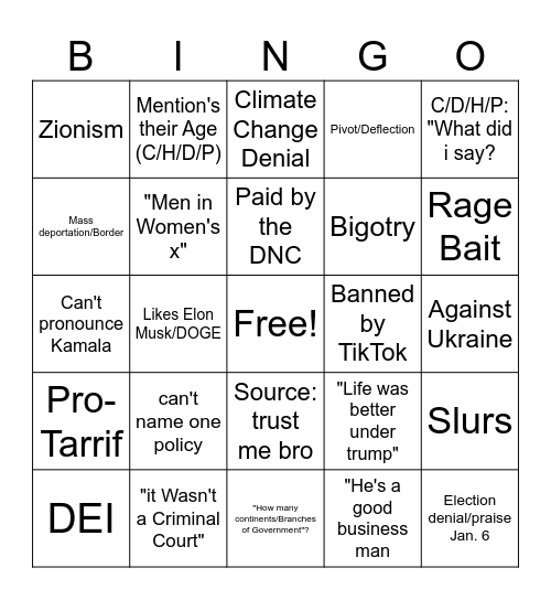 Dean, Parker, Harry & Chris Live Stream Bingo Card