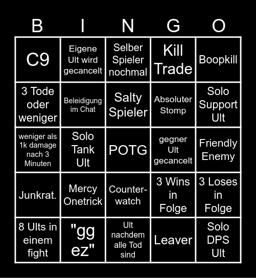 Overwatch Tägliches Bingo Card