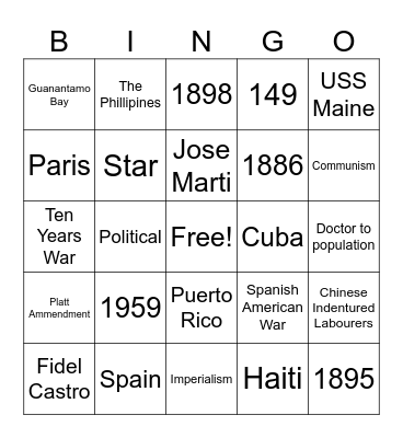 Cuban Revolution Bingo Card