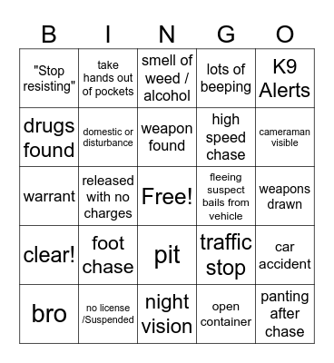 on patrol live bingo Card