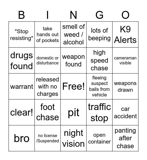 on patrol live bingo Card