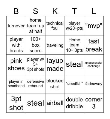 Basketball BINGO Card