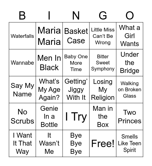 90's Jams Bingo Card