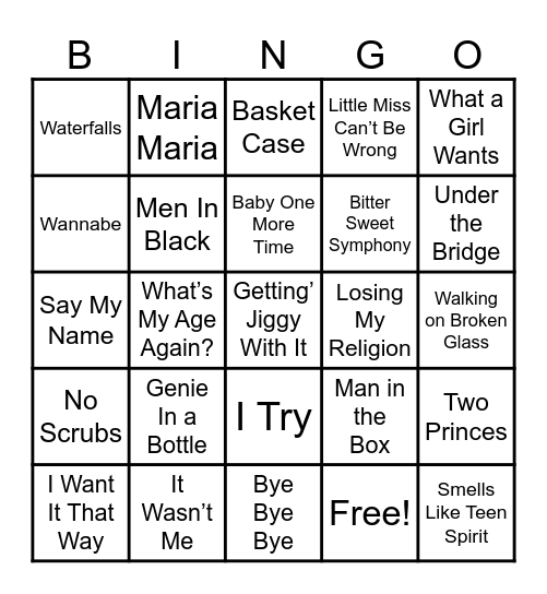 90's Jams Bingo Card