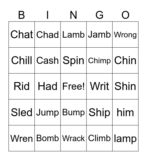 Ch & Sh Bingo Card