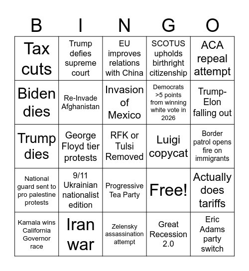 Trump term bingo Card