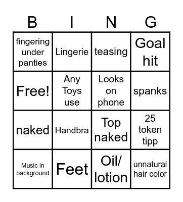 Chaturbate Bingo Card