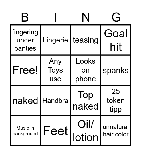 Chaturbate Bingo Card