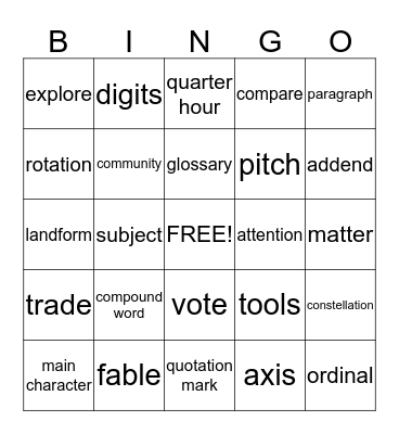 2nd Grade L to J Bingo Card