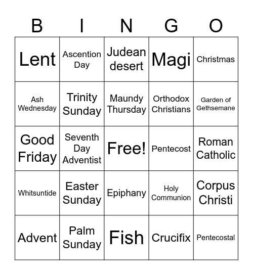 Christian Festivals and Celebrations Bingo Card