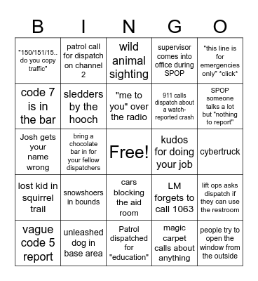 Who you gonna call? DISPATCH! Bingo Card