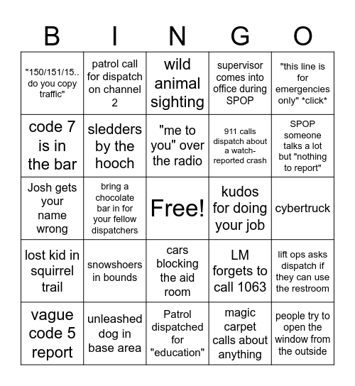 Who you gonna call? DISPATCH! Bingo Card