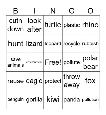 Review the words Bingo Card