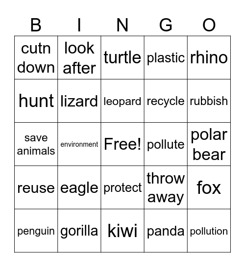 Review the words Bingo Card