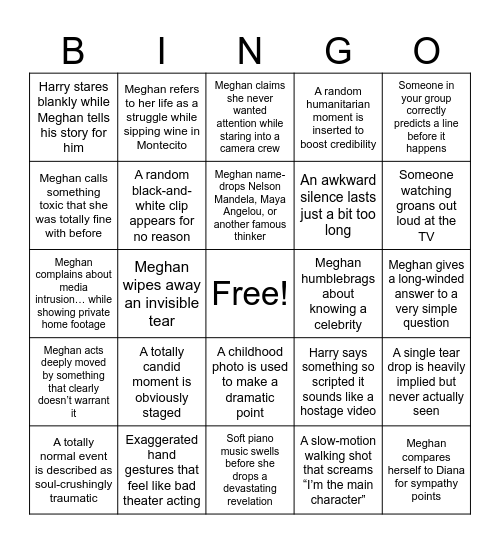 Royal Pain Bingo Card