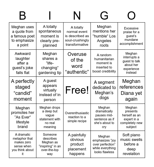 Spare Us! Bingo Card
