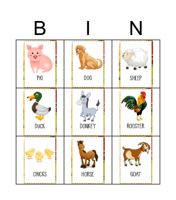 ANIMALS Bingo Card