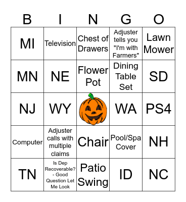 Team E Bingo Card