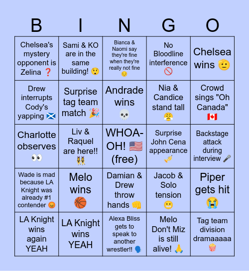 Friday Night SmackDown 2/28/25 Bingo Card